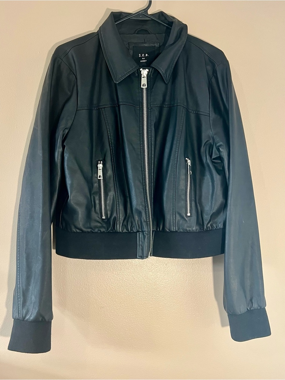 Sebby Black Faux Leather Bomber Jacket